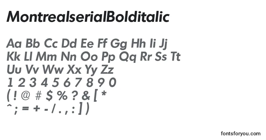 Czcionka MontrealserialBolditalic – alfabet, cyfry, specjalne znaki