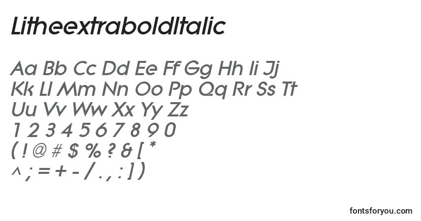 LitheextraboldItalicフォント–アルファベット、数字、特殊文字