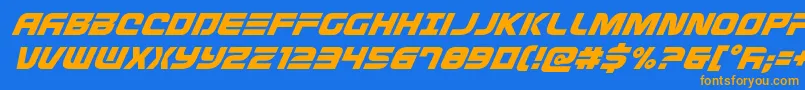Defconzerosuperital-Schriftart – Orangefarbene Schriften auf blauem Hintergrund