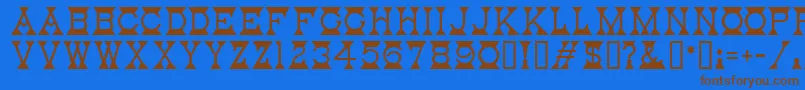 フォントMantelMf – 茶色の文字が青い背景にあります。