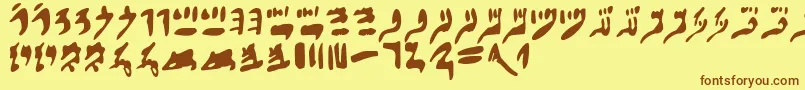 フォントHieraticnumerals – 茶色の文字が黄色の背景にあります。