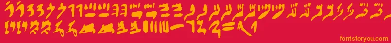 フォントHieraticnumerals – 赤い背景にオレンジの文字