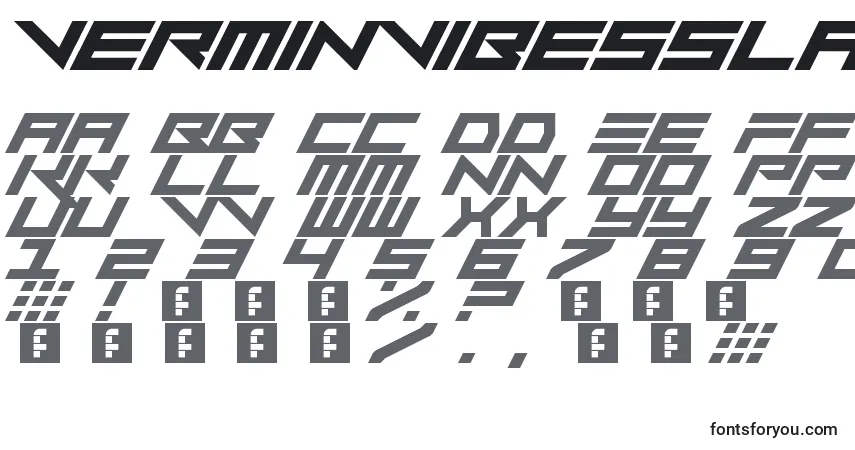 Schriftart VerminVibesSlant – Alphabet, Zahlen, spezielle Symbole