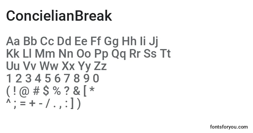 Шрифт ConcielianBreak – алфавит, цифры, специальные символы