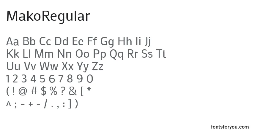 Schriftart MakoRegular – Alphabet, Zahlen, spezielle Symbole