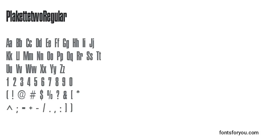 Czcionka PlakettetwoRegular – alfabet, cyfry, specjalne znaki