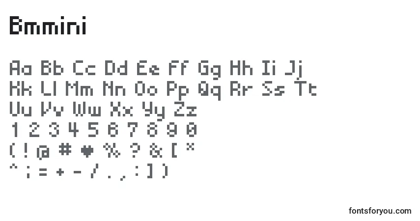 Czcionka Bmmini – alfabet, cyfry, specjalne znaki