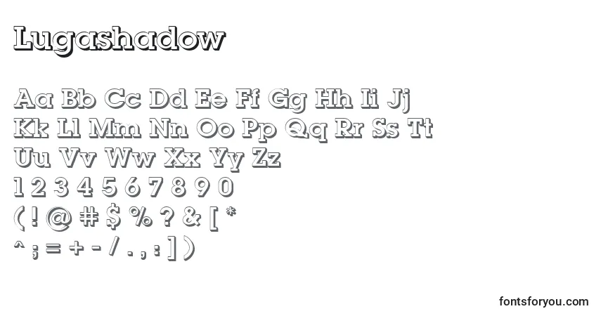 Czcionka Lugashadow – alfabet, cyfry, specjalne znaki