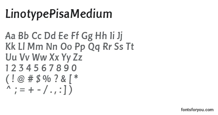 A fonte LinotypePisaMedium – alfabeto, números, caracteres especiais