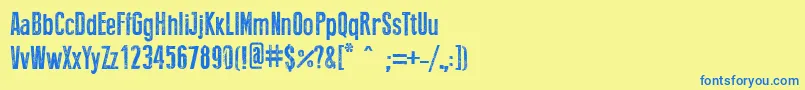 フォントPressstyle – 青い文字が黄色の背景にあります。