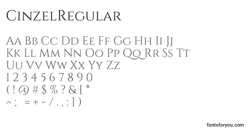 Schriftart CinzelRegular – Alphabet, Zahlen, spezielle Symbole