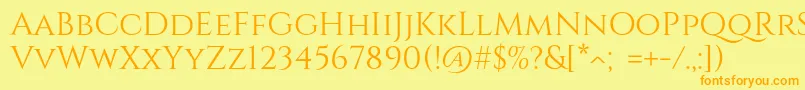 フォントCinzelRegular – オレンジの文字が黄色の背景にあります。