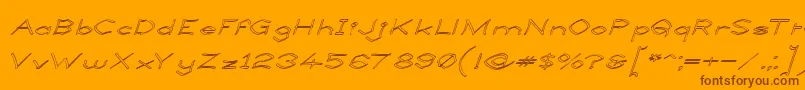 LlynfyrchFwyrrdynnOuline-Schriftart – Braune Schriften auf orangefarbenem Hintergrund