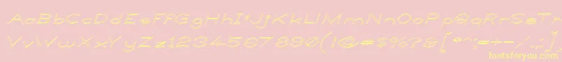 LlynfyrchFwyrrdynnOuline-Schriftart – Gelbe Schriften auf rosa Hintergrund