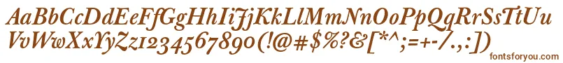 フォントJbaskervilletmedItalic – 白い背景に茶色のフォント