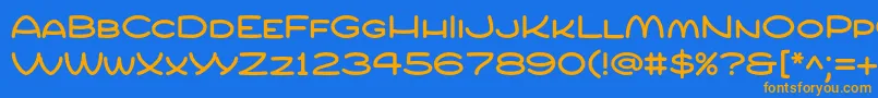 フォントCompur – オレンジ色の文字が青い背景にあります。