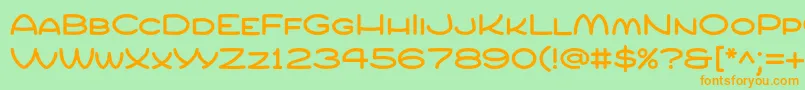 フォントCompur – オレンジの文字が緑の背景にあります。