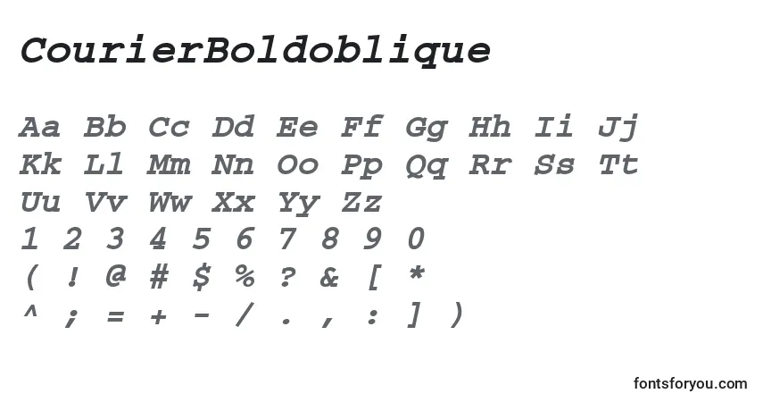 Czcionka CourierBoldoblique – alfabet, cyfry, specjalne znaki