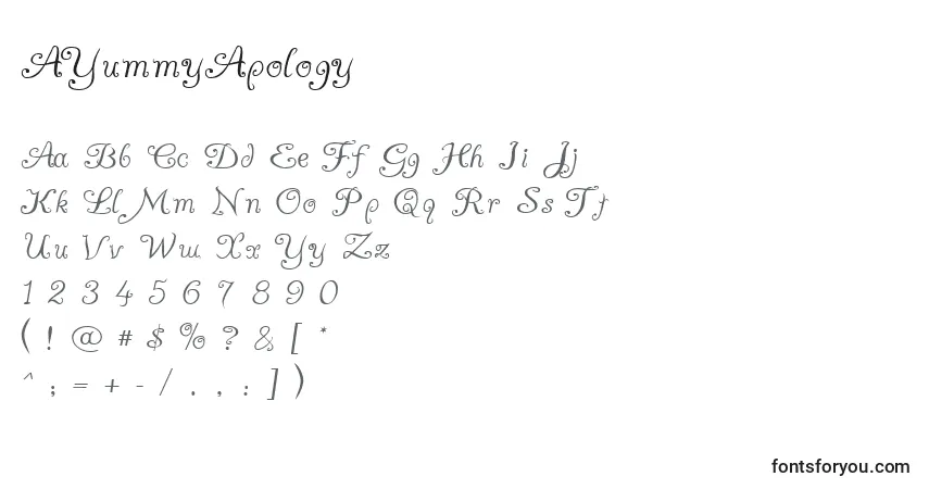 Czcionka AYummyApology – alfabet, cyfry, specjalne znaki
