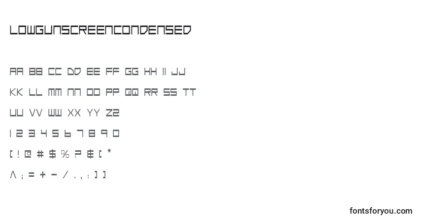 A fonte LowGunScreenCondensed – alfabeto, números, caracteres especiais
