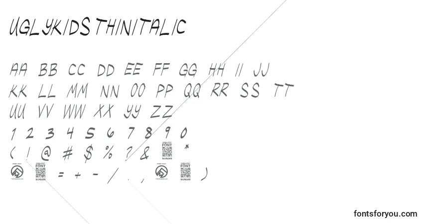 UglykidsThinitalicフォント–アルファベット、数字、特殊文字