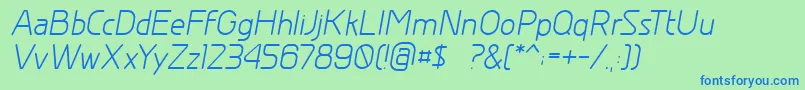 GreyscalebasicItalic-Schriftart – Blaue Schriften auf grünem Hintergrund