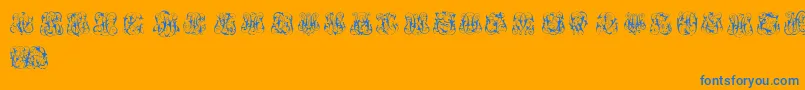 HardToReadMonograms-Schriftart – Blaue Schriften auf orangefarbenem Hintergrund
