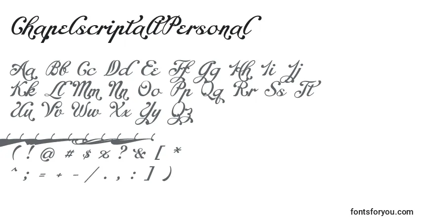 A fonte ChapelscriptaltPersonal – alfabeto, números, caracteres especiais
