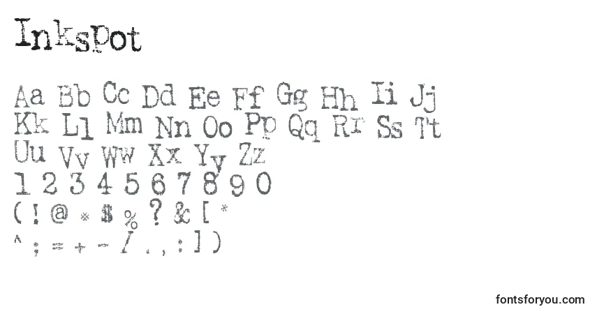 Czcionka Inkspot – alfabet, cyfry, specjalne znaki