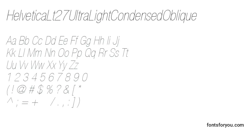 Шрифт HelveticaLt27UltraLightCondensedOblique – алфавит, цифры, специальные символы