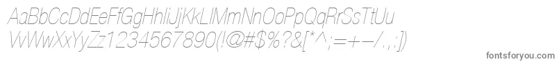 Weitere Informationen zur HelveticaLt27UltraLightCondensedOblique-Schriftart HelveticaLt27UltraLightCondensedOblique-Schriftart – Graue Schriften auf weißem Hintergrund