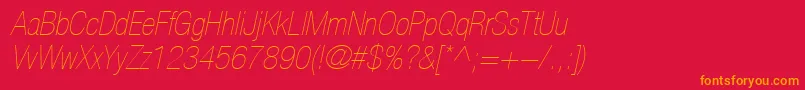 HelveticaLt27UltraLightCondensedOblique Font – Orange Fonts on Red Background