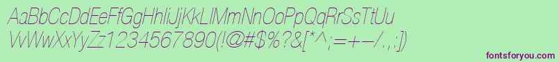 HelveticaLt27UltraLightCondensedOblique Font – Purple Fonts on Green Background