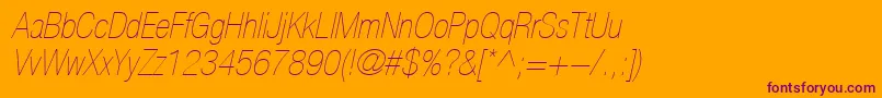 More about HelveticaLt27UltraLightCondensedOblique Font HelveticaLt27UltraLightCondensedOblique Font – Purple Fonts on Orange Background