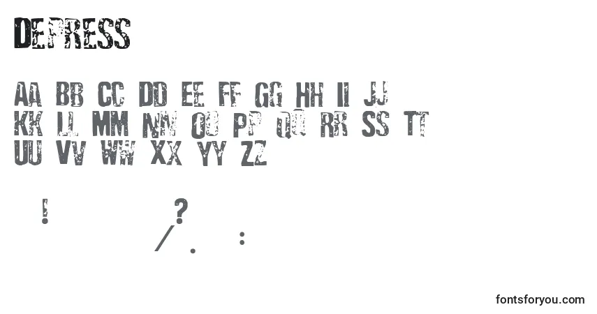 A fonte Depress3 – alfabeto, números, caracteres especiais