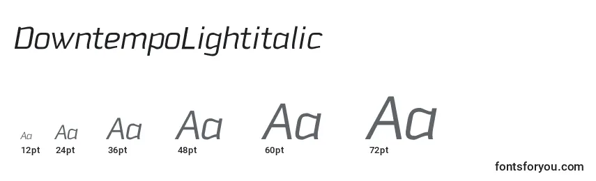 Размеры шрифта DowntempoLightitalic