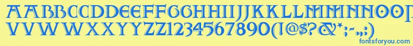 Twofjn-Schriftart – Blaue Schriften auf gelbem Hintergrund
