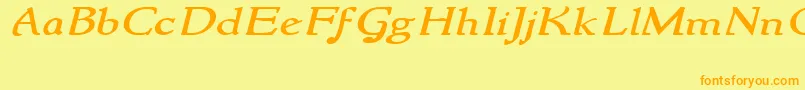 NewstylewideItalic-Schriftart – Orangefarbene Schriften auf gelbem Hintergrund