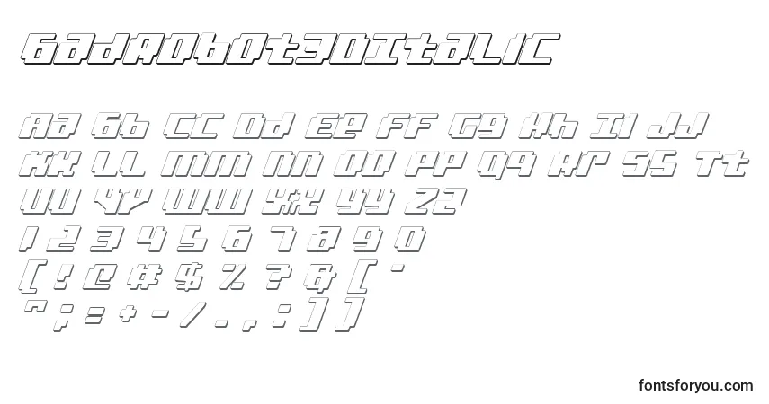 Czcionka BadRobot3DItalic – alfabet, cyfry, specjalne znaki
