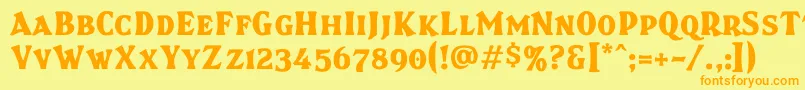 フォントBrasspsc – オレンジの文字が黄色の背景にあります。
