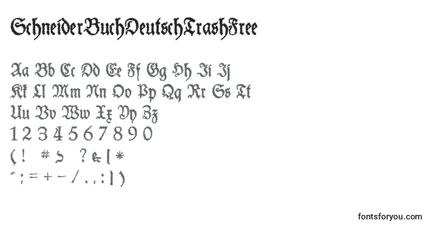 Czcionka SchneiderBuchDeutschTrashFree – alfabet, cyfry, specjalne znaki