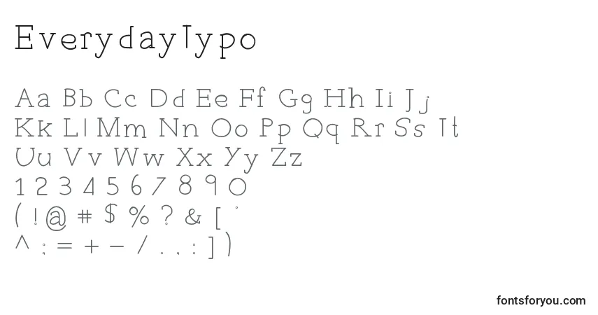A fonte EverydayTypo – alfabeto, números, caracteres especiais