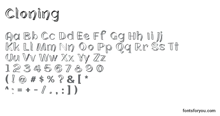 Schriftart Cloning – Alphabet, Zahlen, spezielle Symbole