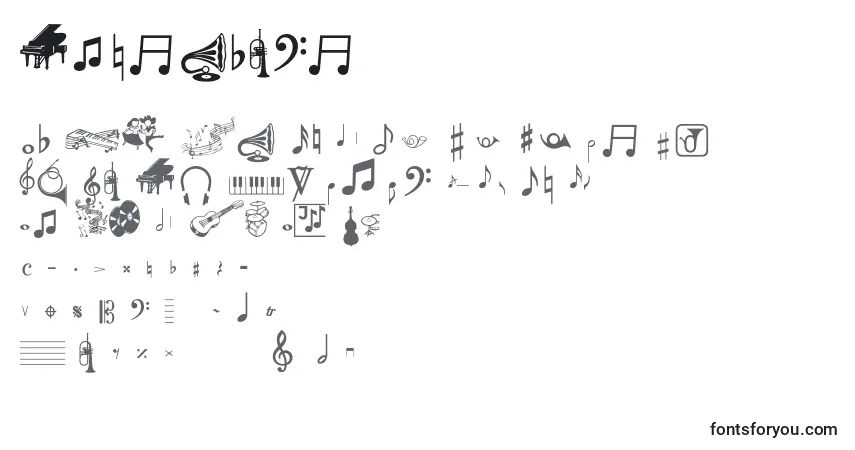 A fonte Musicalpi – alfabeto, números, caracteres especiais