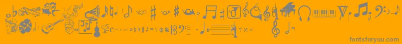 Musicalpi-Schriftart – Graue Schriften auf orangefarbenem Hintergrund