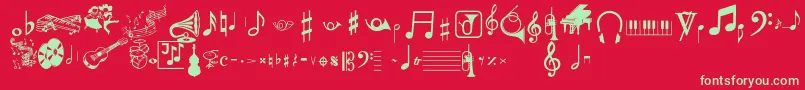 Musicalpi-Schriftart – Grüne Schriften auf rotem Hintergrund