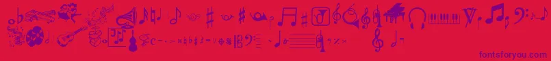 Musicalpi-Schriftart – Violette Schriften auf rotem Hintergrund