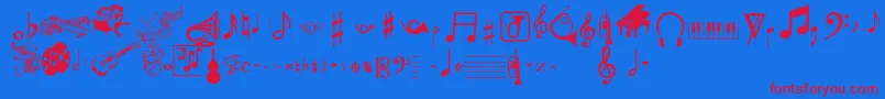 Musicalpi-Schriftart – Rote Schriften auf blauem Hintergrund