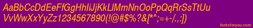 Swiss721NarrowObliqueSwa Font – Orange Fonts on Purple Background