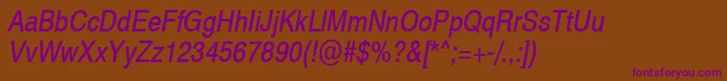 Swiss721NarrowObliqueSwa Font – Purple Fonts on Brown Background